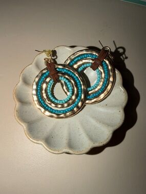 Hearth & Hand Gold Hoop Earrings with Turquoise Beads